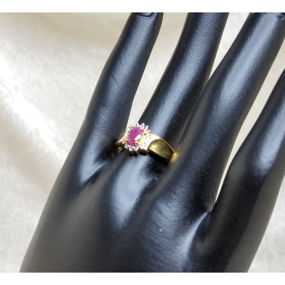 vintage two tone yellow and white gold plated genuine ruby with diamond chips ri - Picture 2 of 15